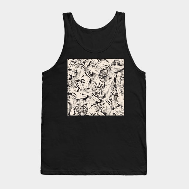 Tropical Leaves in Black and Ivory Tank Top by matise